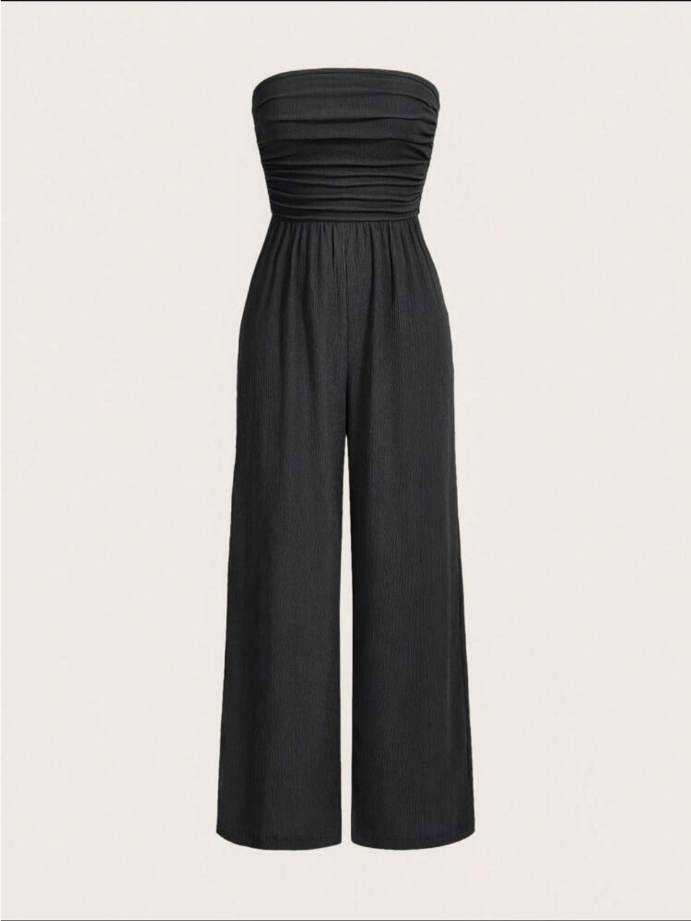 Strapless Black Linen Wide-Leg Jumpsuit